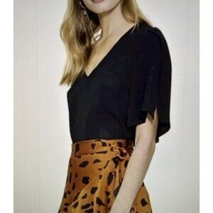 COOPER ST WILD AT HEART Black Scoop Neck Split Sleeve Relaxed Fit Top Size 4